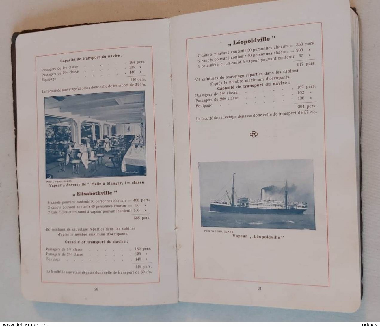 Livret PAQUEBOT 1914 "Compagnie belge maritime du Congo " bon état complet avec cartes et plans bateaux introuvable!!!!