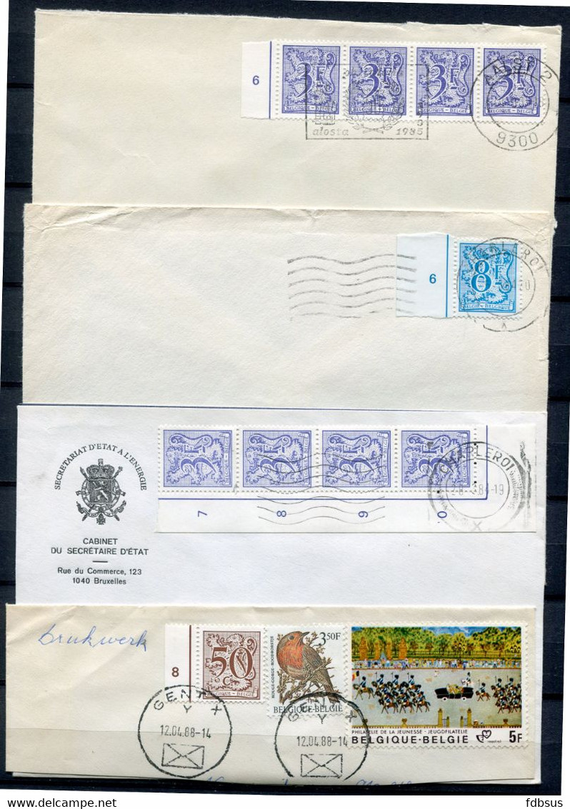 5 Enveloppen + 1 Fragment Met Zegels En Bladboord Met Nummer - 1977-1985 Chiffre Sur Lion