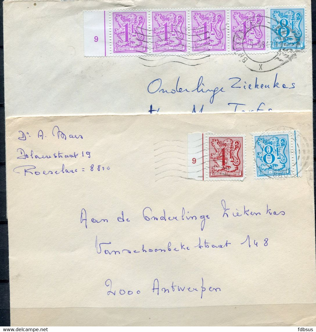 5 Enveloppen + 1 Fragment Met Zegels En Bladboord Met Nummer - 1977-1985 Zahl Auf Löwe (Chiffre Sur Lion)