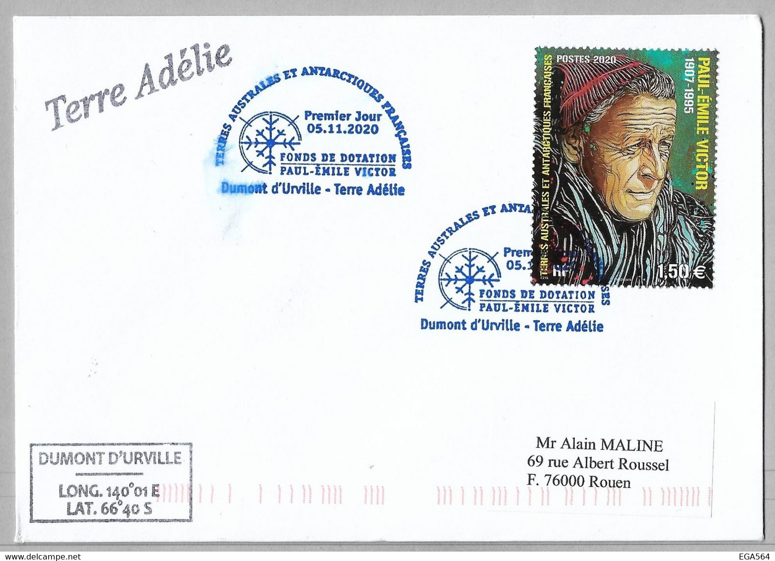 30 - TAAF 940 PAUL EMILE VICTOR Du 5.11.2020 Sur Pli TERRE ADELIE Premier Jour - FDC - - Covers & Documents