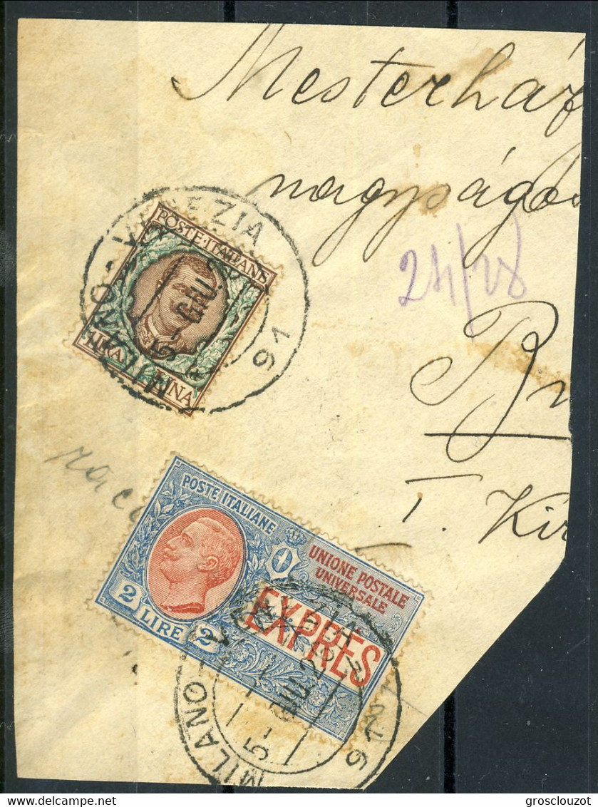 Regno 1925-26 Sass. Espresso N. 13 Lire 2 Su Grande Frammento Con N. 77 Floreale Lire 1 Cat. € 1100 Se Busta Intera - Eilsendung (Eilpost)