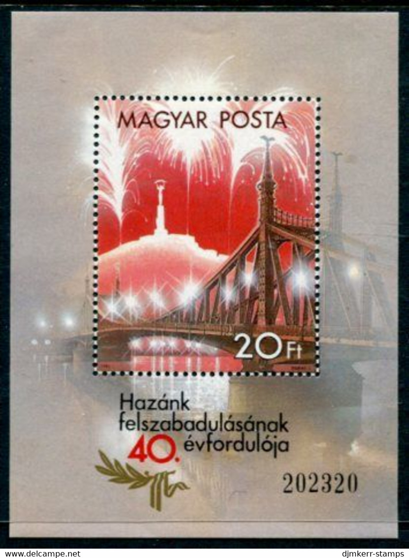 HUNGARY 1985 Liberation Anniversary Block MNH / **. Michel Block 177 - Unused Stamps