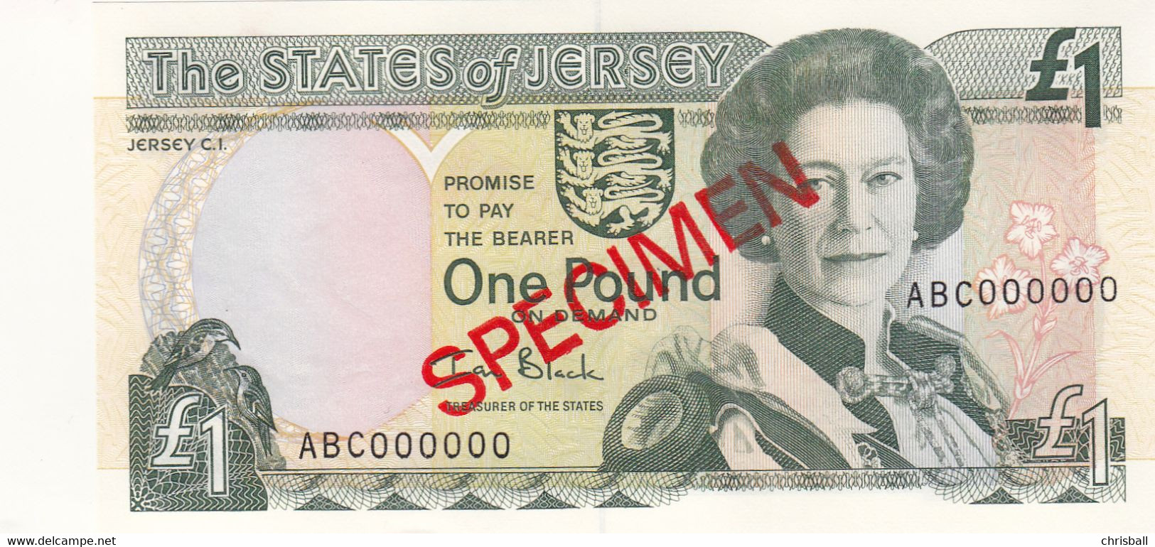 Jersey Banknote One Pound (Pick 26s) SPECIMEN Overprint Code ABC - Superb UNC Condition - Jersey