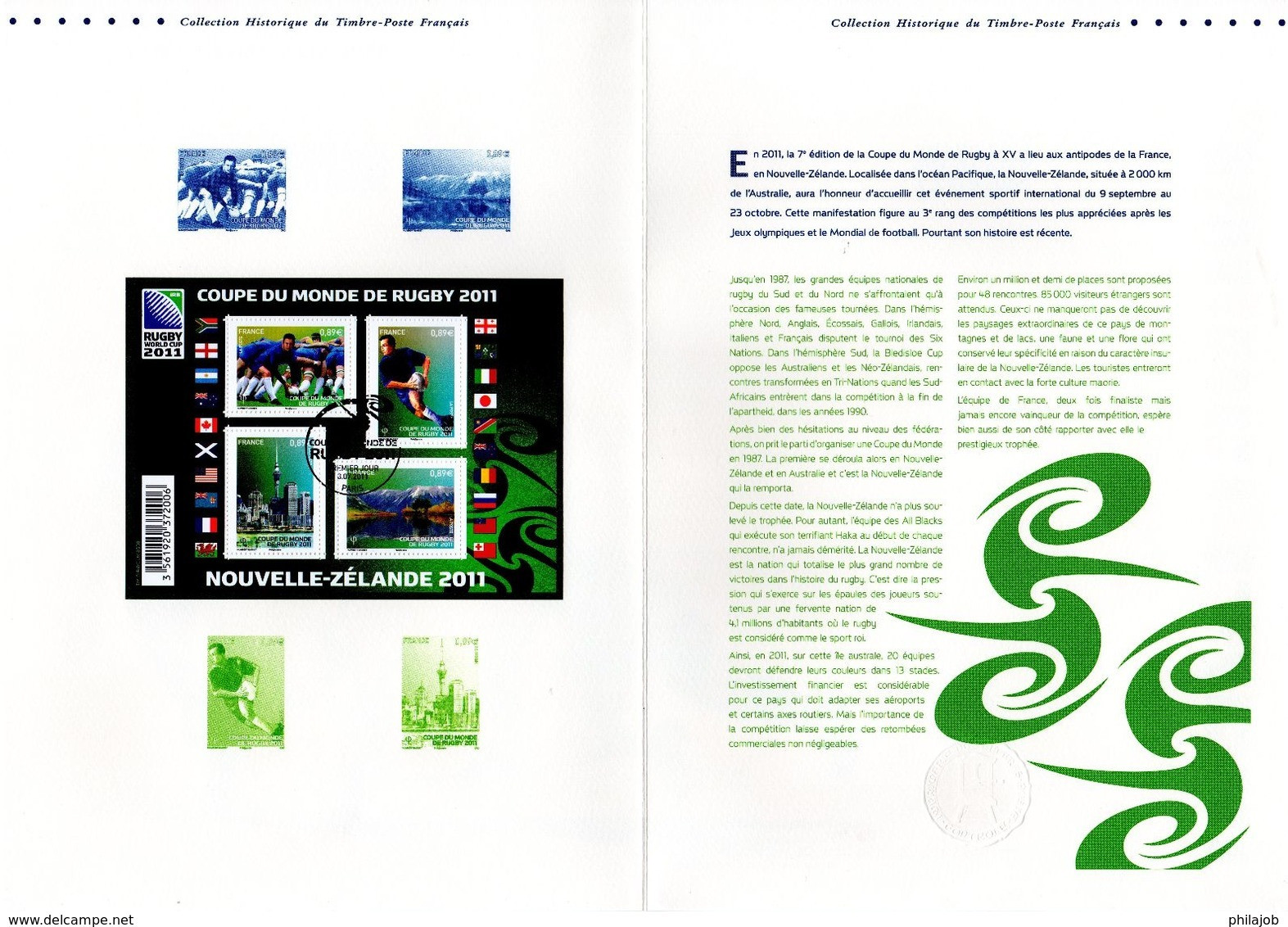 " COUPE DU MONDE EN NELLE-ZELANDE " Sur Document Officiel De 4 Pages De 2011  N°YT F4576 DPO - Rugby