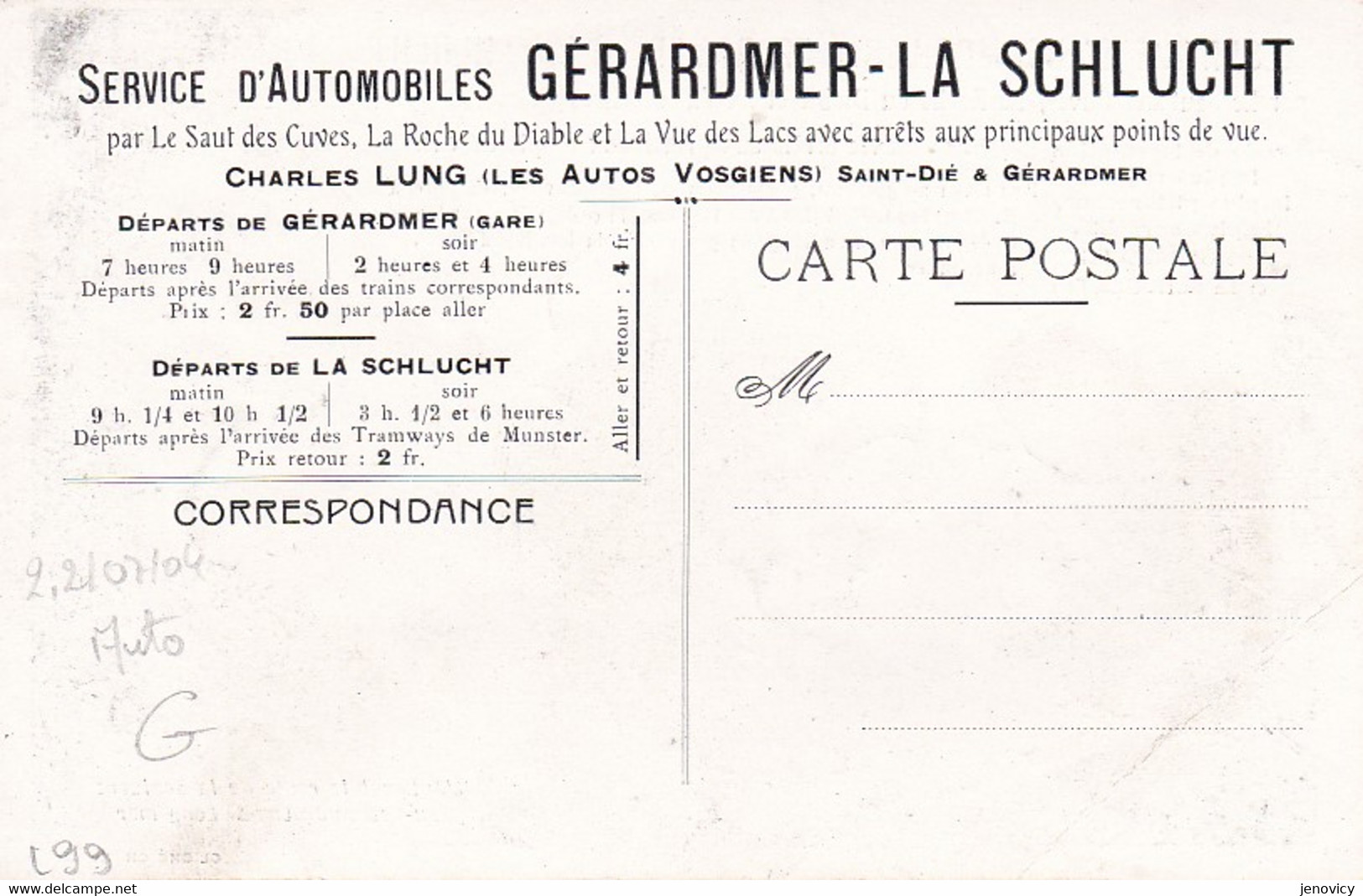 CARTE PUBLICITAIRESERVICE AUTOMOBILES GERARDMER -LA SCHLUCHT CLICHE C.LUNG   REF 71508 - Andere & Zonder Classificatie