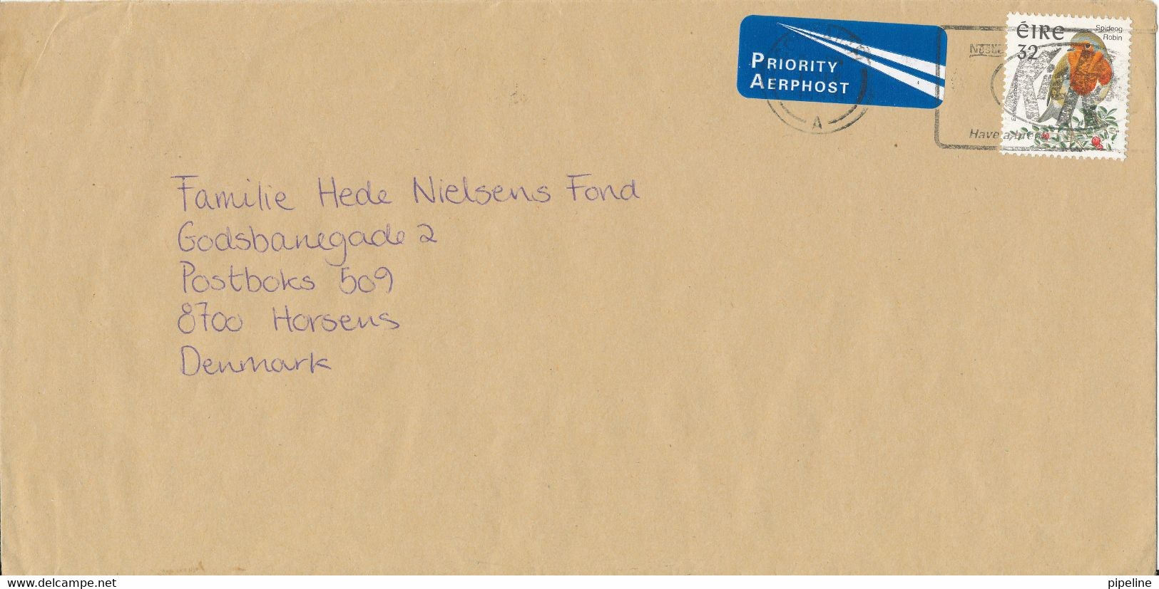 Ireland Cover Sent To Denmark 1997 Single Franked BIRD Stamp - Cartas & Documentos