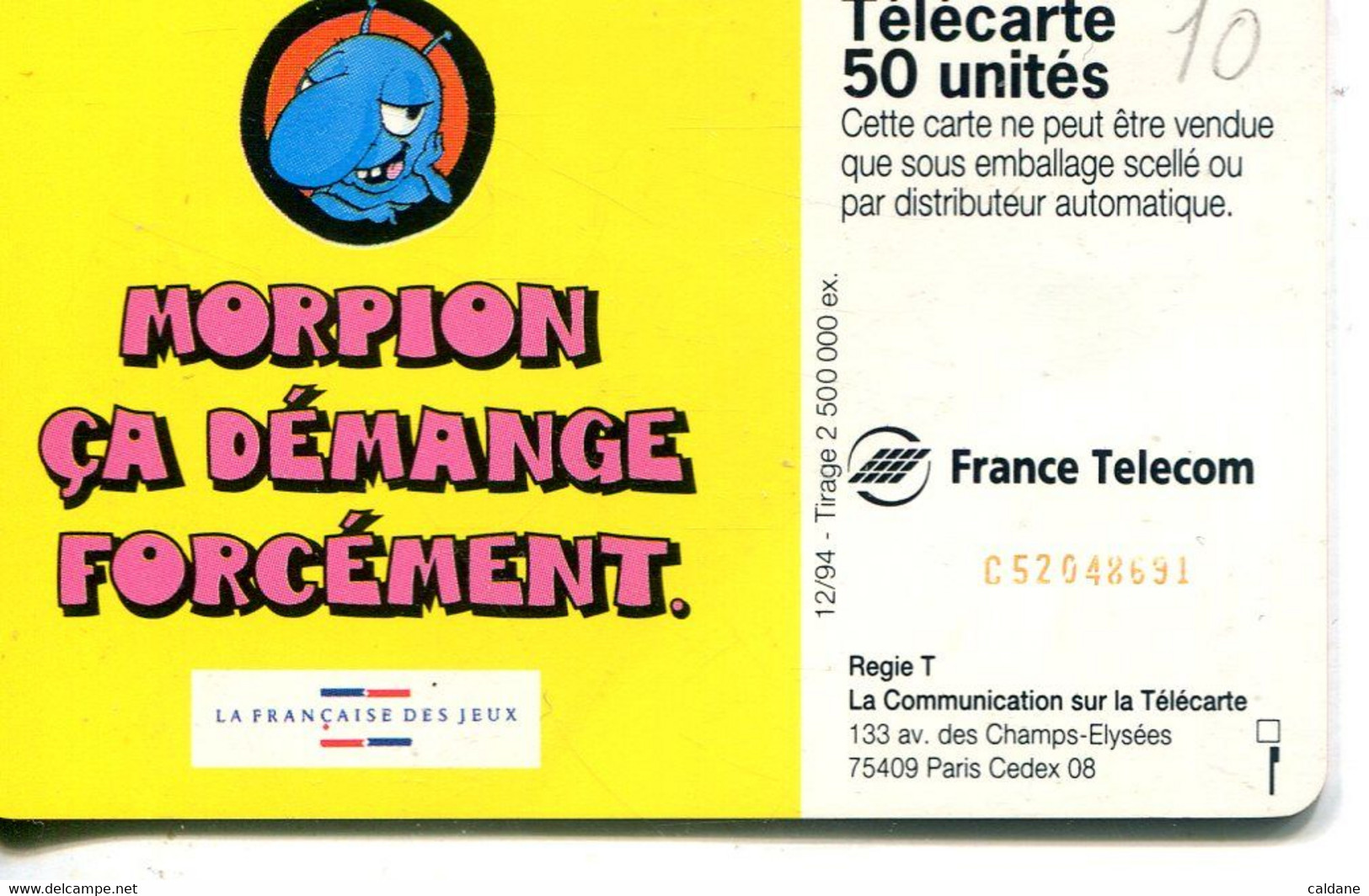 TELECARTE  France Telecom  50 UNITES.      2.500.000.  EX. - Jeux