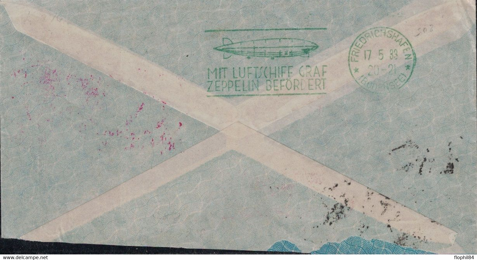 BRESIL - ZEPPELIN  - CACHET SPECIAL ILLUSTRE EN ROUGE DU VOL DE 1933 - GRIFFE VIA CONDOR-CONDOR ZEPPELIN - VERSO CACHET - Airmail