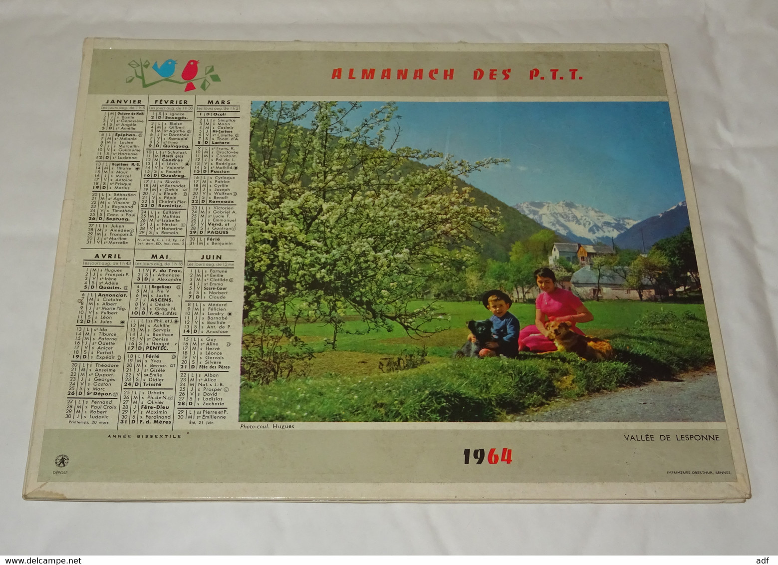 1964 ANNEE BISSEXTILE CALENDRIER ALMANACH DES PTT, VILLENEUVE HAUTE PROVENCE, VALLEE DE LESPONNE, OBERTHUR, ARDENNES 08 - Tamaño Grande : 1961-70