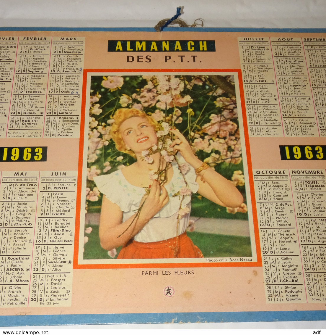 1963 CALENDRIER ALMANACH DES PTT, FEMME PARMI LES FLEURS, OBERTHUR, ARDENNES 08 - Grand Format : 1961-70