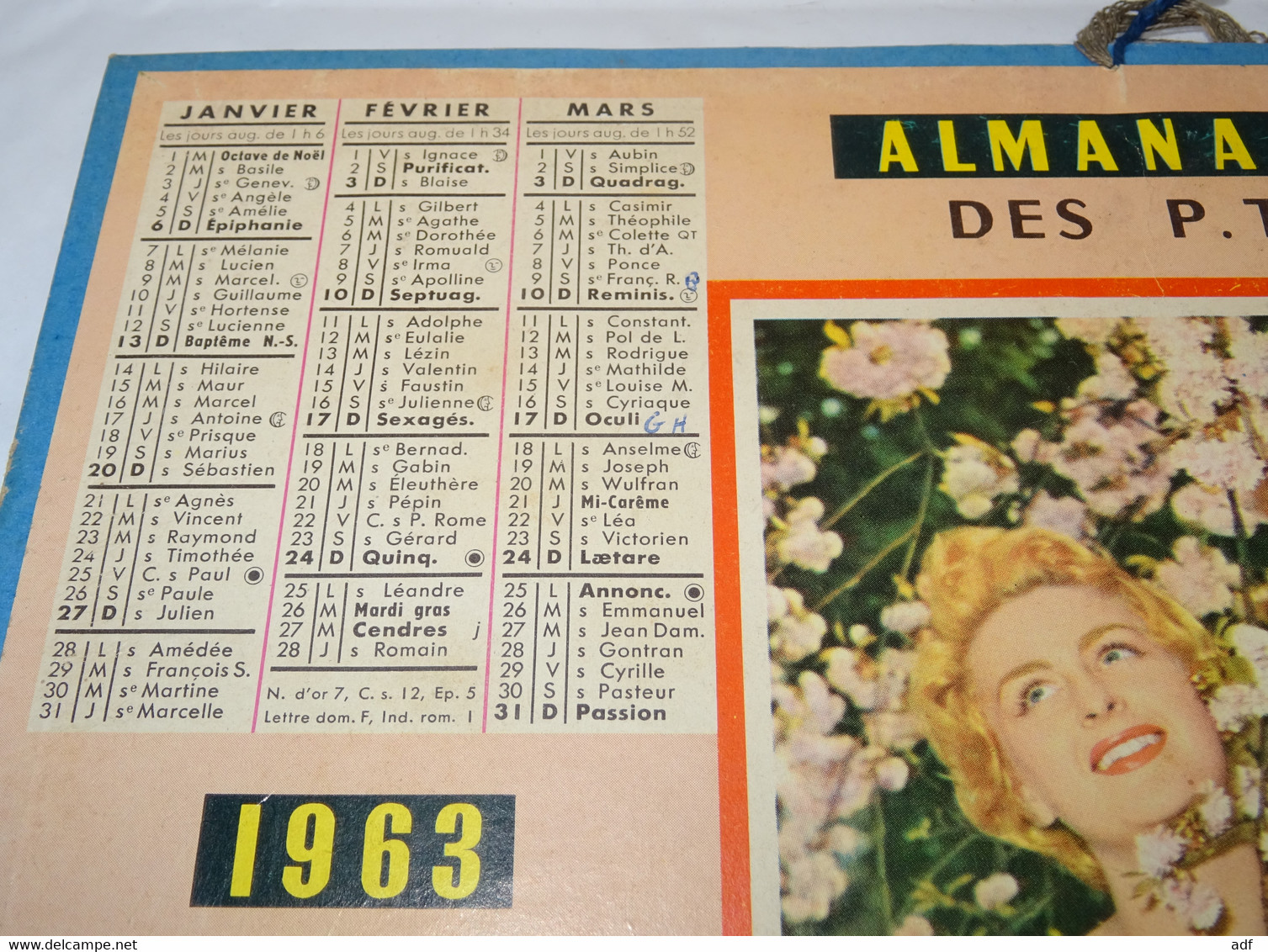 1963 CALENDRIER ALMANACH DES PTT, FEMME PARMI LES FLEURS, OBERTHUR, ARDENNES 08 - Grand Format : 1961-70