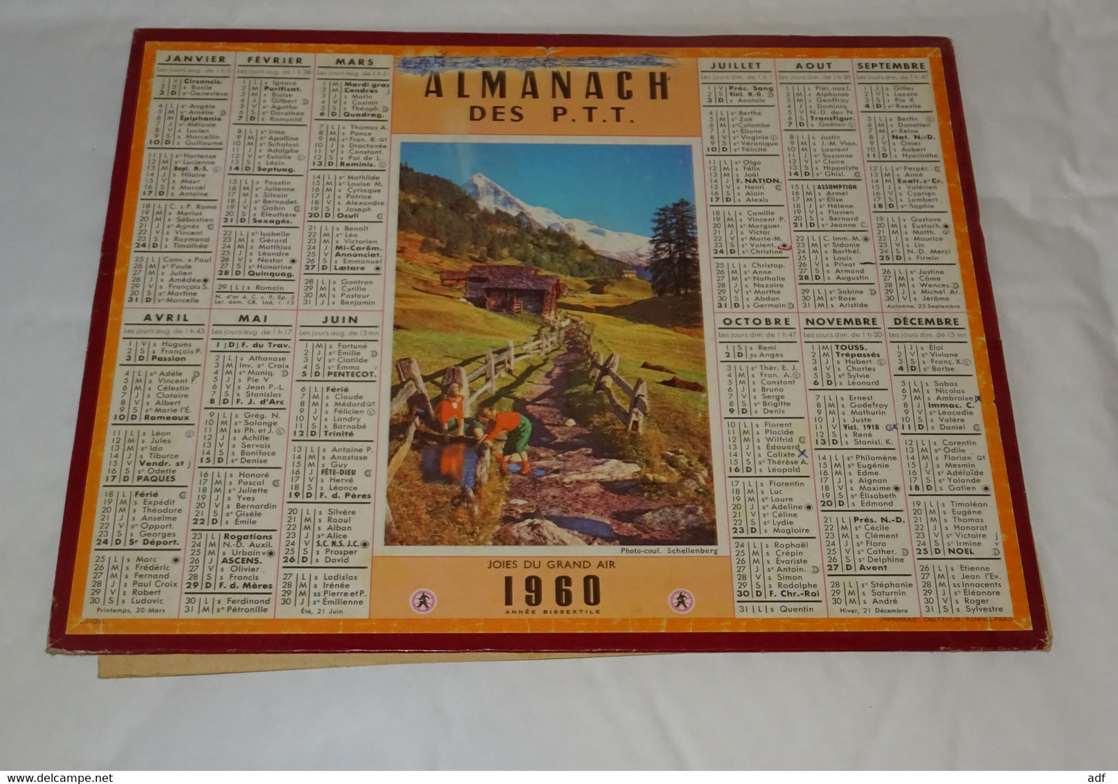 1960 ANNEE BISSEXTILE CALENDRIER ALMANACH DES PTT, JOIES DU GRAND AIR, OBERTHUR, ARDENNES 08 - Grossformat : 1941-60