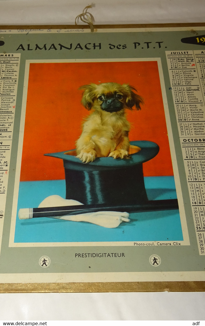 1959 CALENDRIER ALMANACH DES PTT, PRESTIDIGITATEUR, CHIEN DANS CHAPEAU DE MAGICIEN, OBERTHUR, MARNE 51 - Grand Format : 1941-60