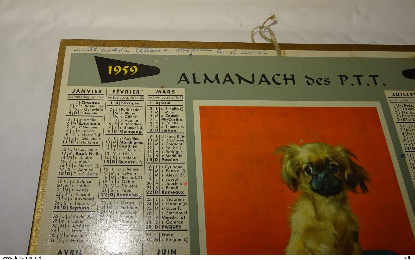 1959 CALENDRIER ALMANACH DES PTT, PRESTIDIGITATEUR, CHIEN DANS CHAPEAU DE MAGICIEN, OBERTHUR, MARNE 51 - Grand Format : 1941-60