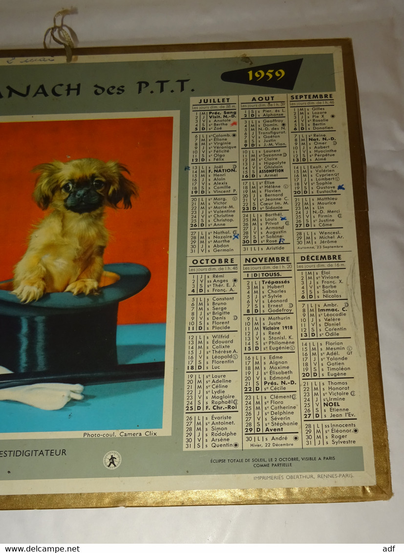 1959 CALENDRIER ALMANACH DES PTT, PRESTIDIGITATEUR, CHIEN DANS CHAPEAU DE MAGICIEN, OBERTHUR, MARNE 51 - Formato Grande : 1941-60
