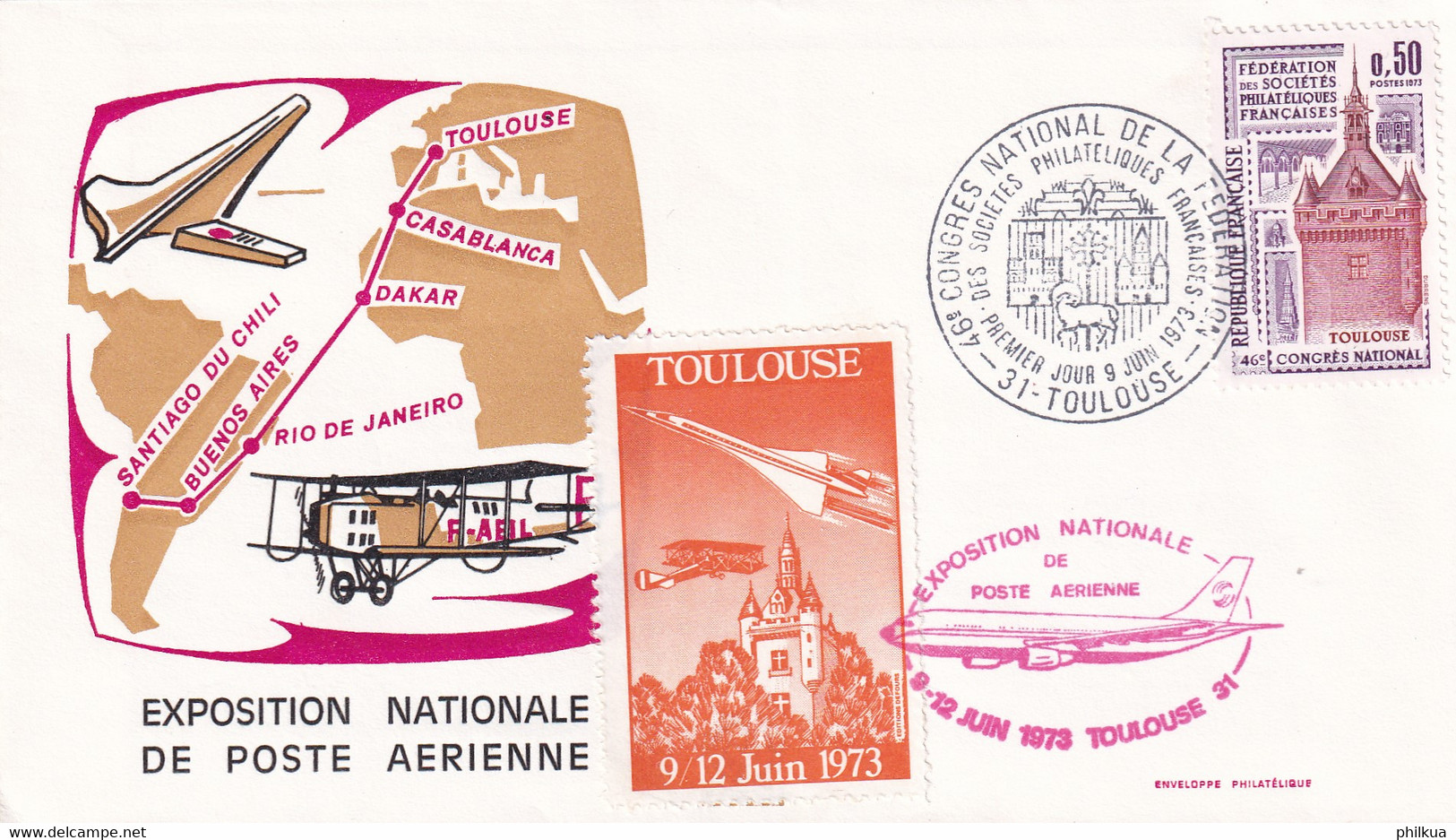 1973 Exposition Nationale De Poste Aerienne Toulouse Avec VIGNETTE - Altri & Non Classificati