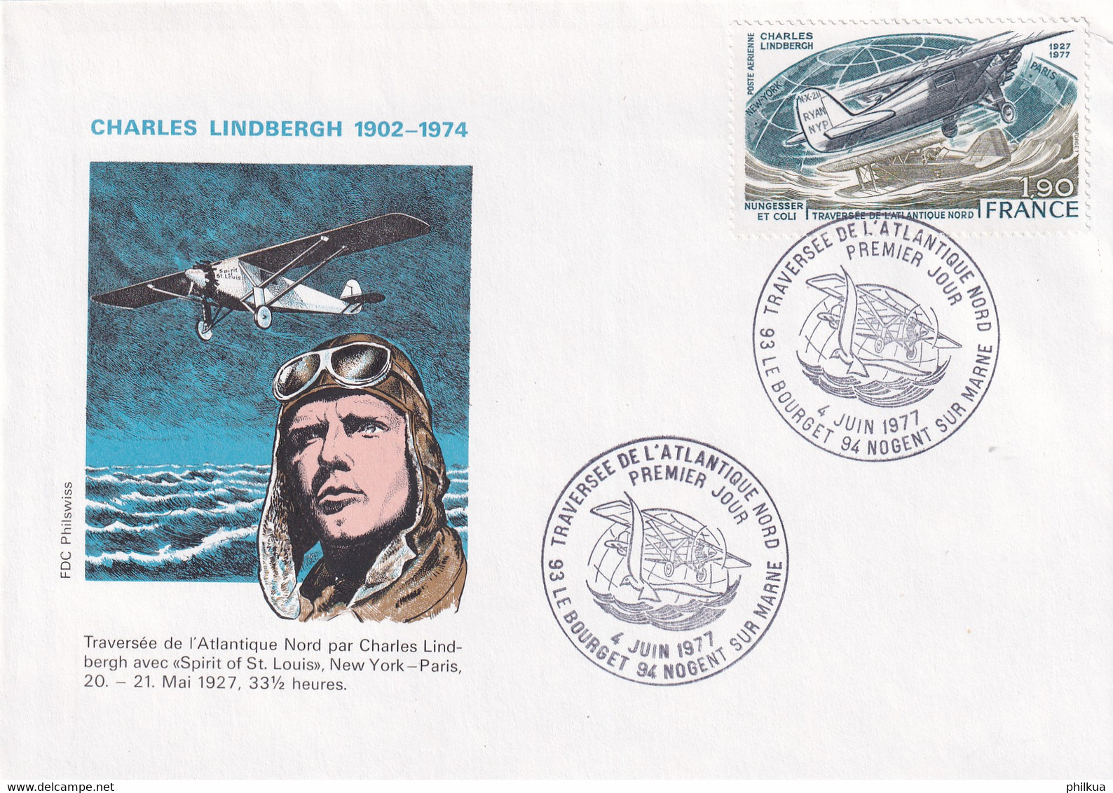 4. Juin 1977 - Traversee De L'Atlantique Nord - Charles Lindbergh - Sonstige & Ohne Zuordnung