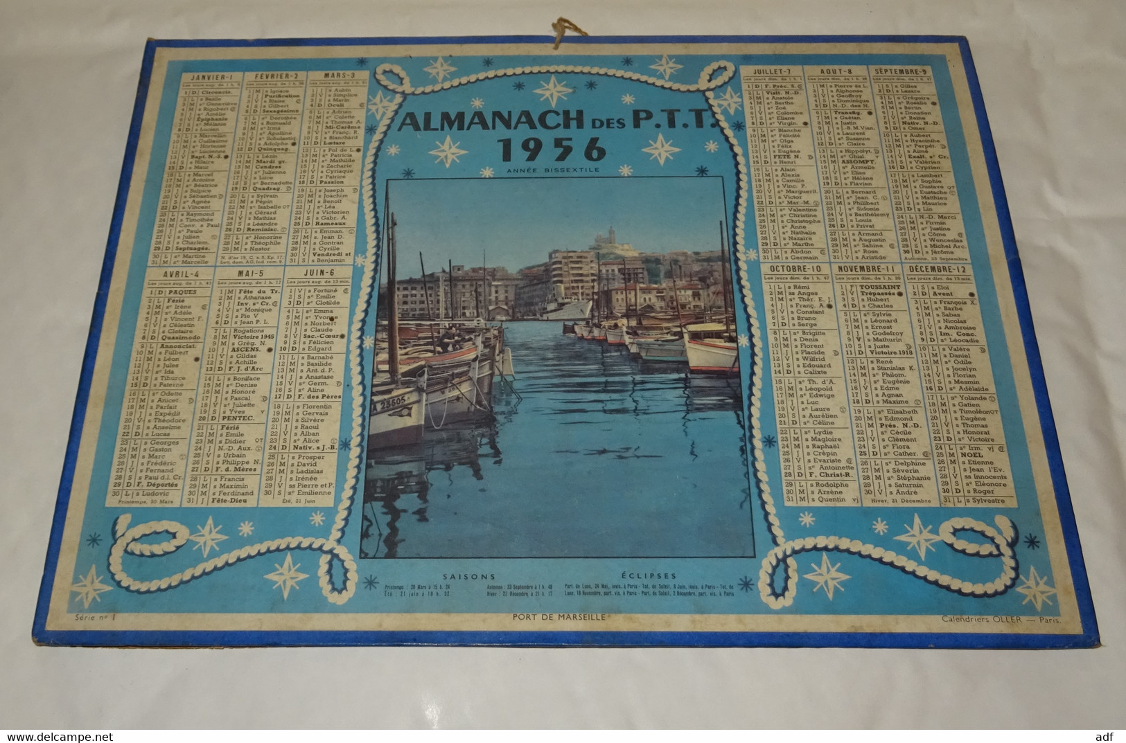 1956 ANNEE BISSEXTILE CALENDRIER ALMANACH DES PTT, PORT DE MARSEILLE, OLLER, ARDENNES 08 - Formato Grande : 1941-60