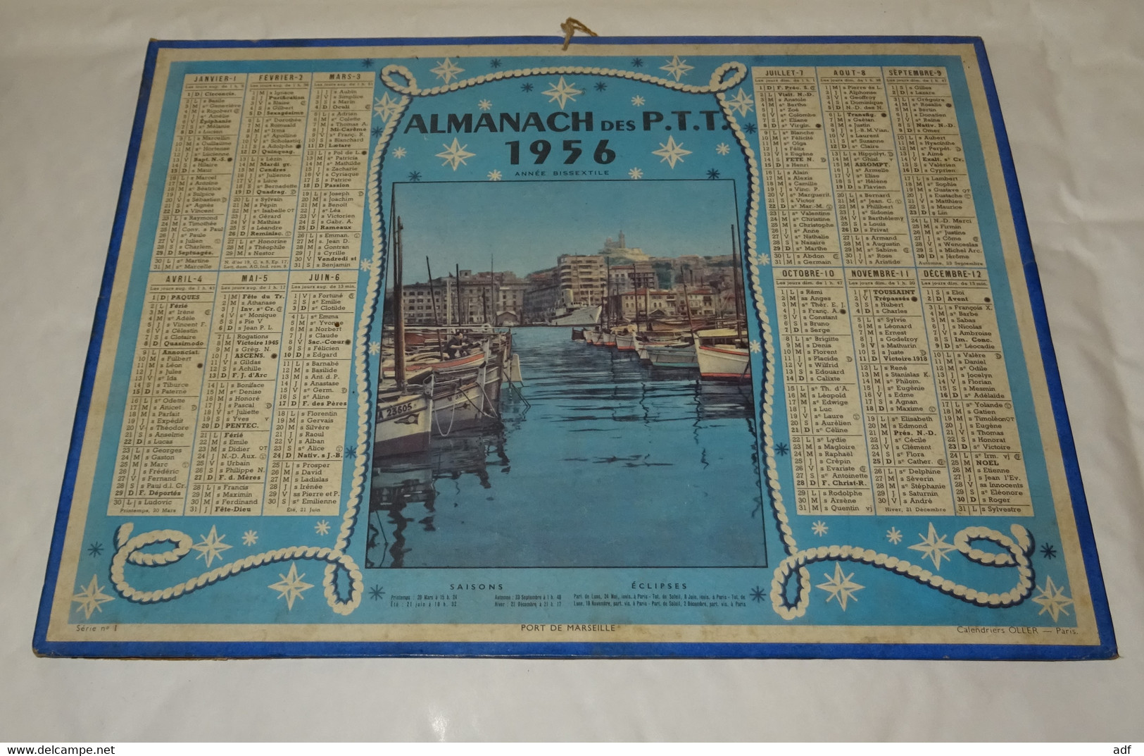 1956 ANNEE BISSEXTILE CALENDRIER ALMANACH DES PTT, PORT DE MARSEILLE, OLLER, ARDENNES 08 - Grand Format : 1941-60