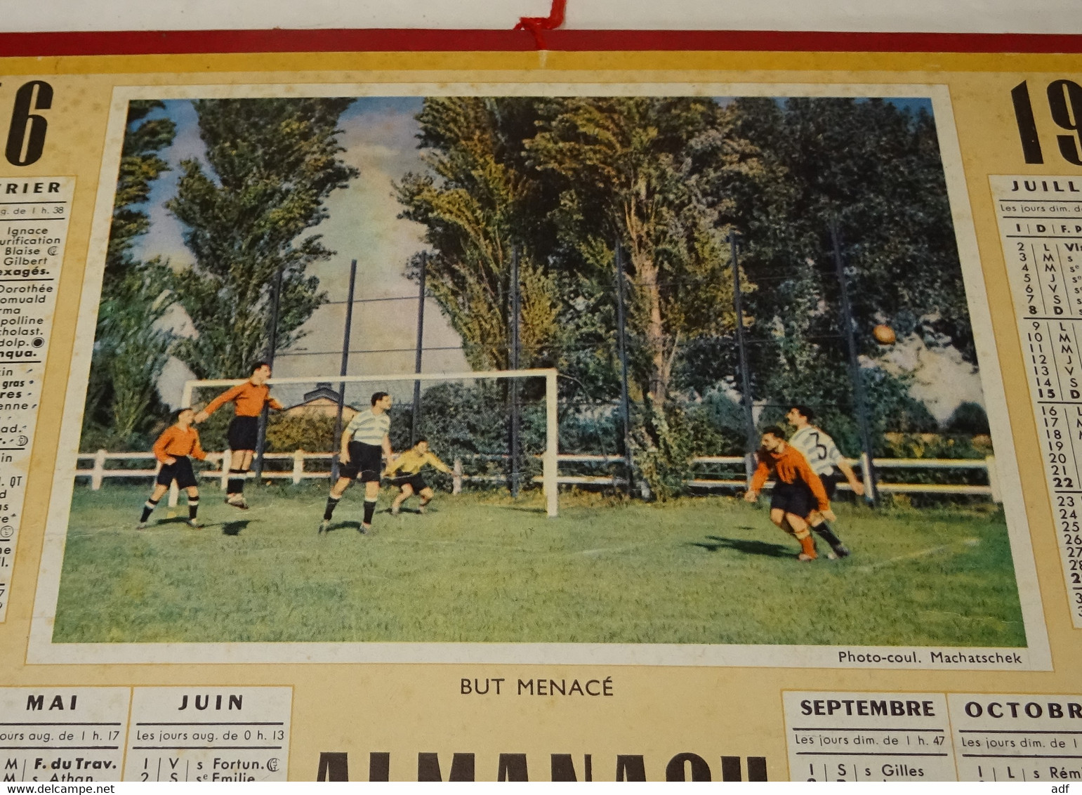 1956 ANNEE BISSEXTILE CALENDRIER ALMANACH DES PTT, BUT MENACE, PARTIE DE FOOT, FOOTBALL, OBERTHUR, MEUSE 55 - Grossformat : 1941-60