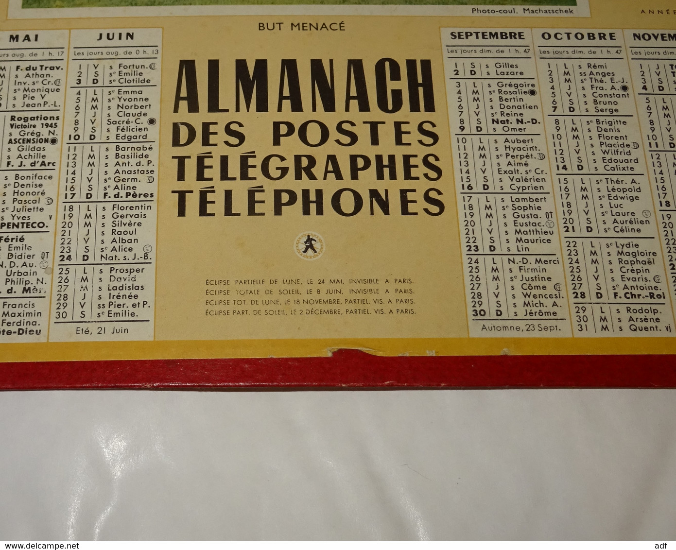 1956 ANNEE BISSEXTILE CALENDRIER ALMANACH DES PTT, BUT MENACE, PARTIE DE FOOT, FOOTBALL, OBERTHUR, MEUSE 55 - Tamaño Grande : 1941-60