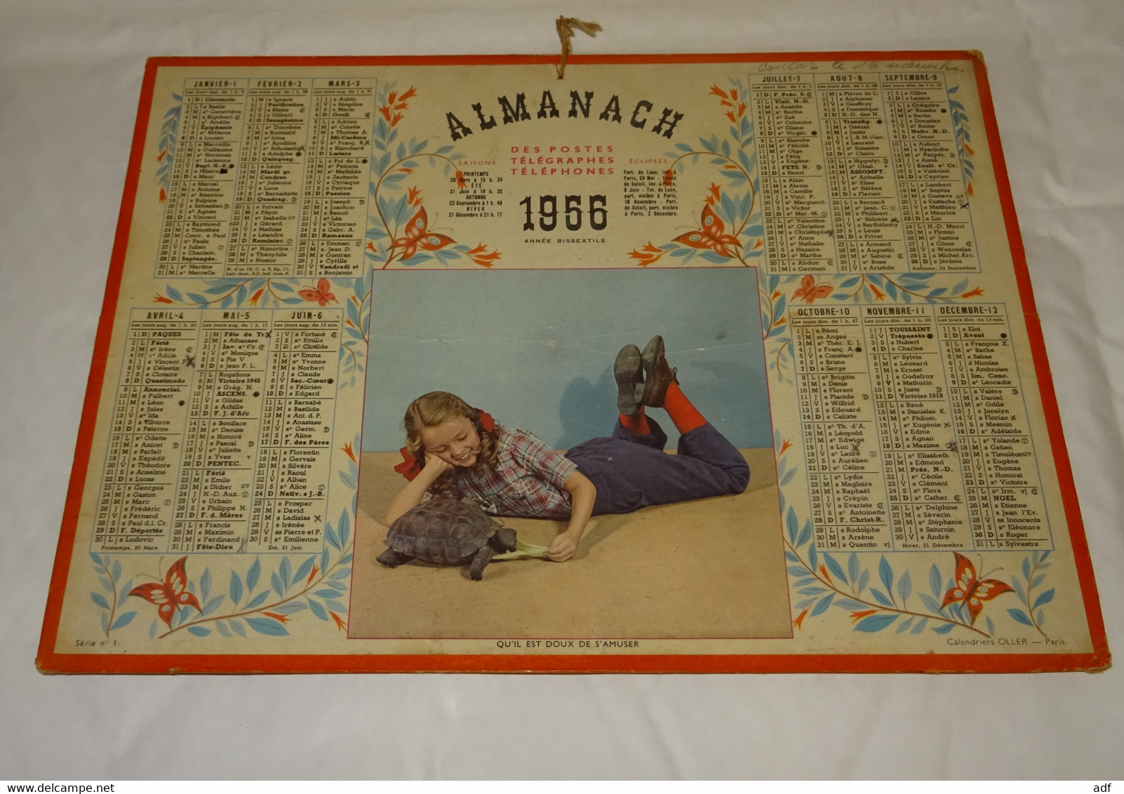 1956 ANNEE BISSEXTILE CALENDRIER ALMANACH DES PTT, FILLETTE ET TORTUE, OLLER, ARDENNES 08 - Groot Formaat: 1941-60