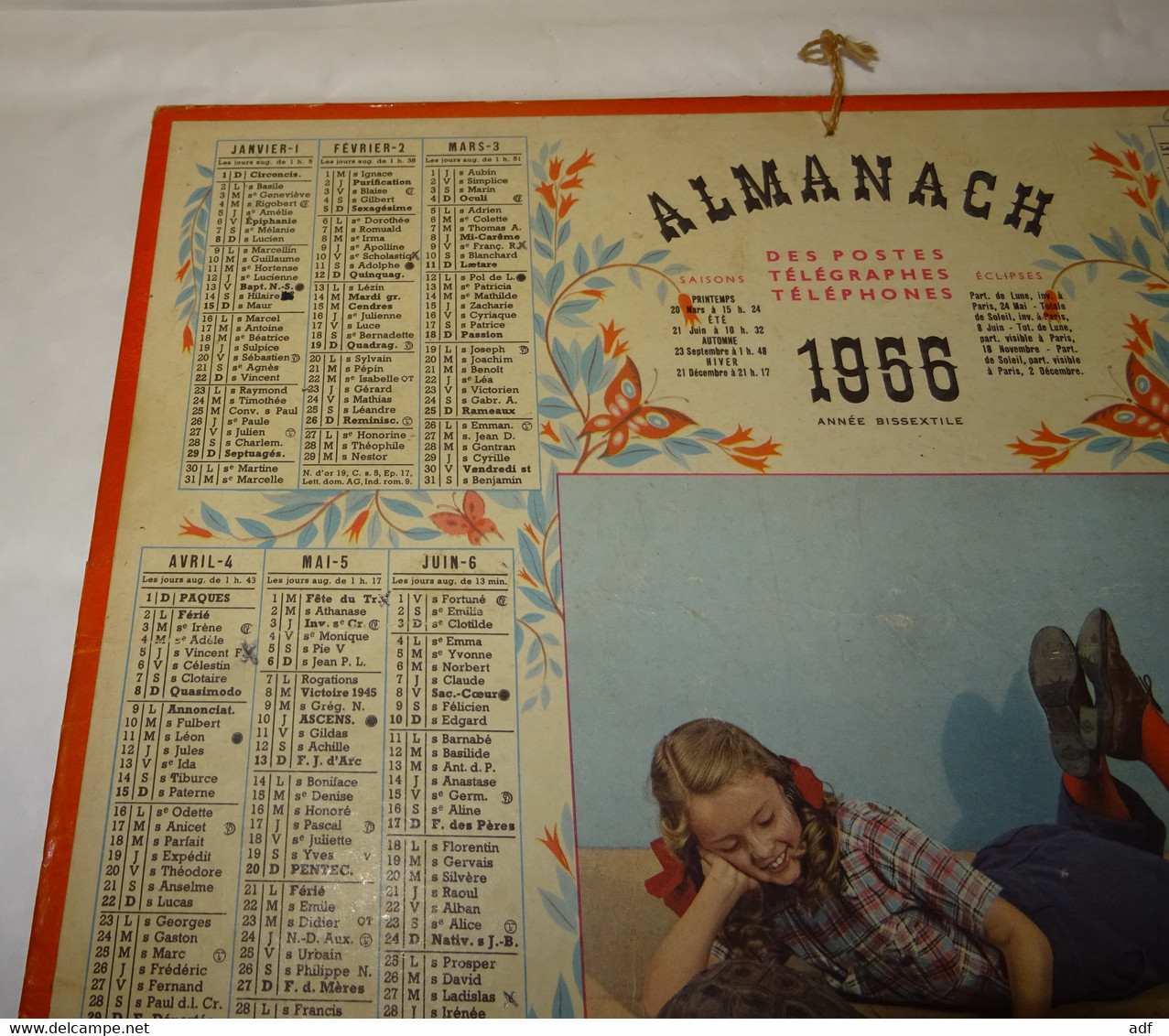 1956 ANNEE BISSEXTILE CALENDRIER ALMANACH DES PTT, FILLETTE ET TORTUE, OLLER, ARDENNES 08 - Grand Format : 1941-60