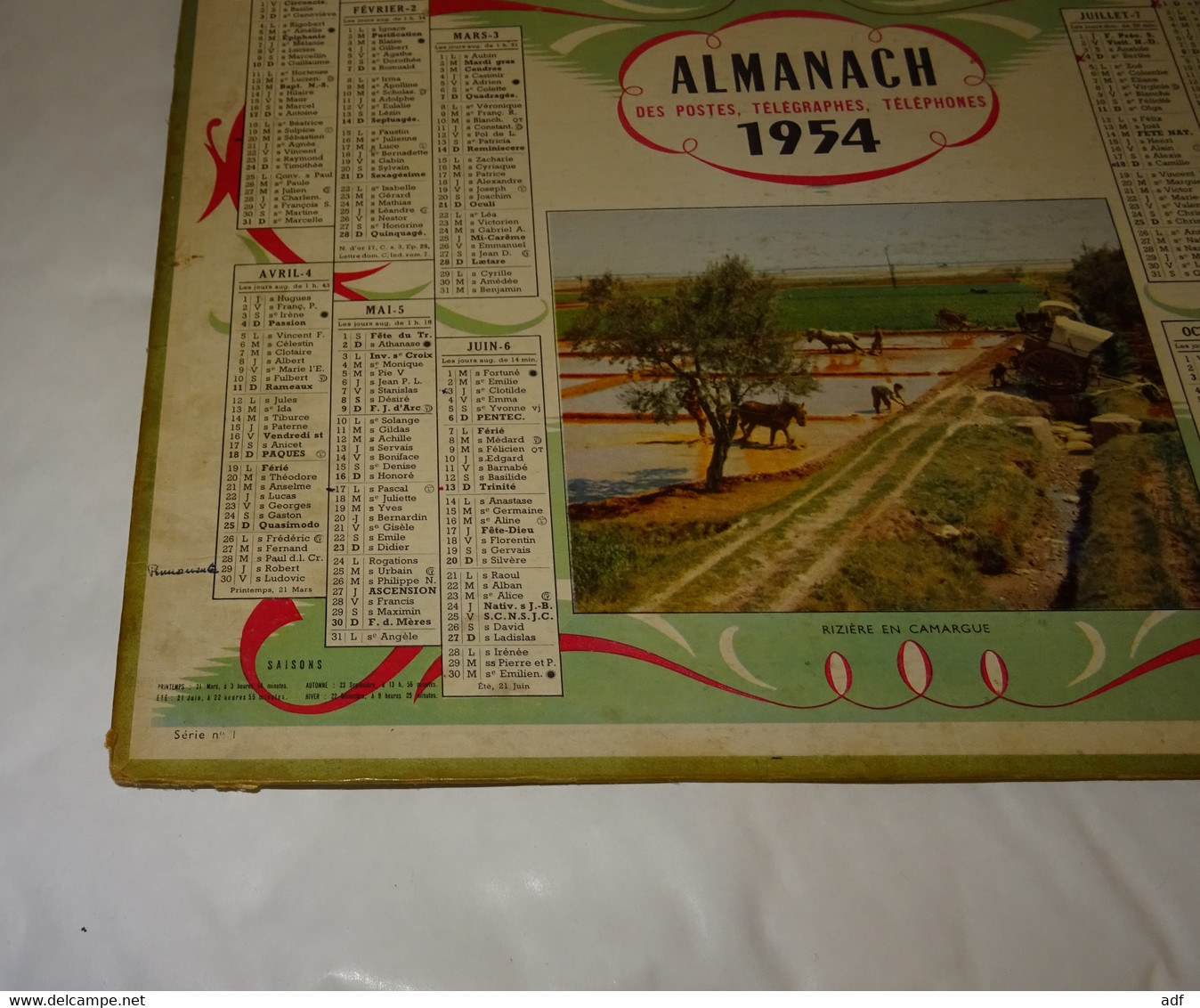 1954 CALENDRIER ALMANACH DES PTT, RIZIERE EN CAMARGUE, OLLER, ARDENNES 08 - Grossformat : 1941-60