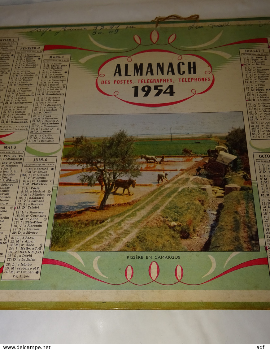 1954 CALENDRIER ALMANACH DES PTT, RIZIERE EN CAMARGUE, OLLER, ARDENNES 08 - Grand Format : 1941-60