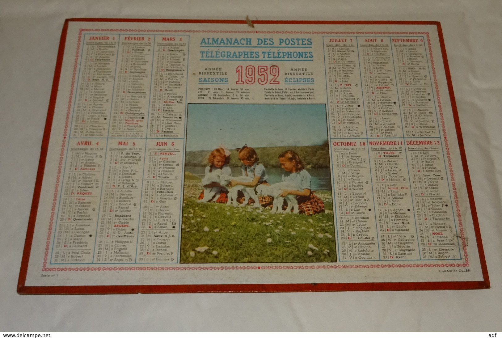 1952 ANNEE BISSEXTILE CALENDRIER ALMANACH DES PTT, FILLETTES ET CHEVREAUX, OLLER, MARNE 51 - Big : 1941-60