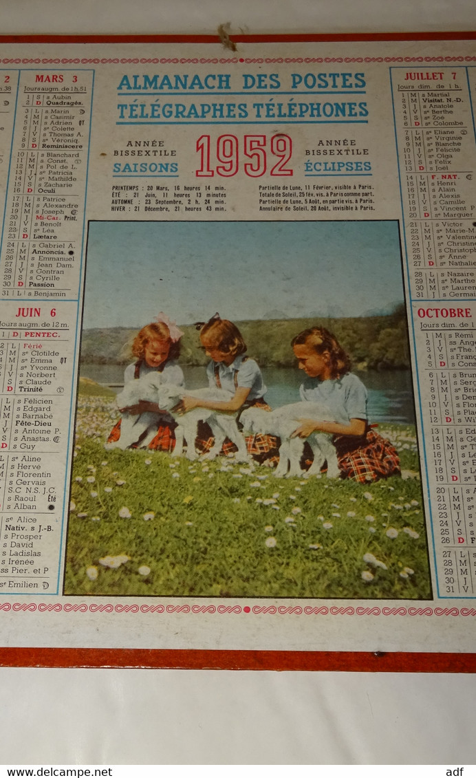 1952 ANNEE BISSEXTILE CALENDRIER ALMANACH DES PTT, FILLETTES ET CHEVREAUX, OLLER, MARNE 51 - Tamaño Grande : 1941-60