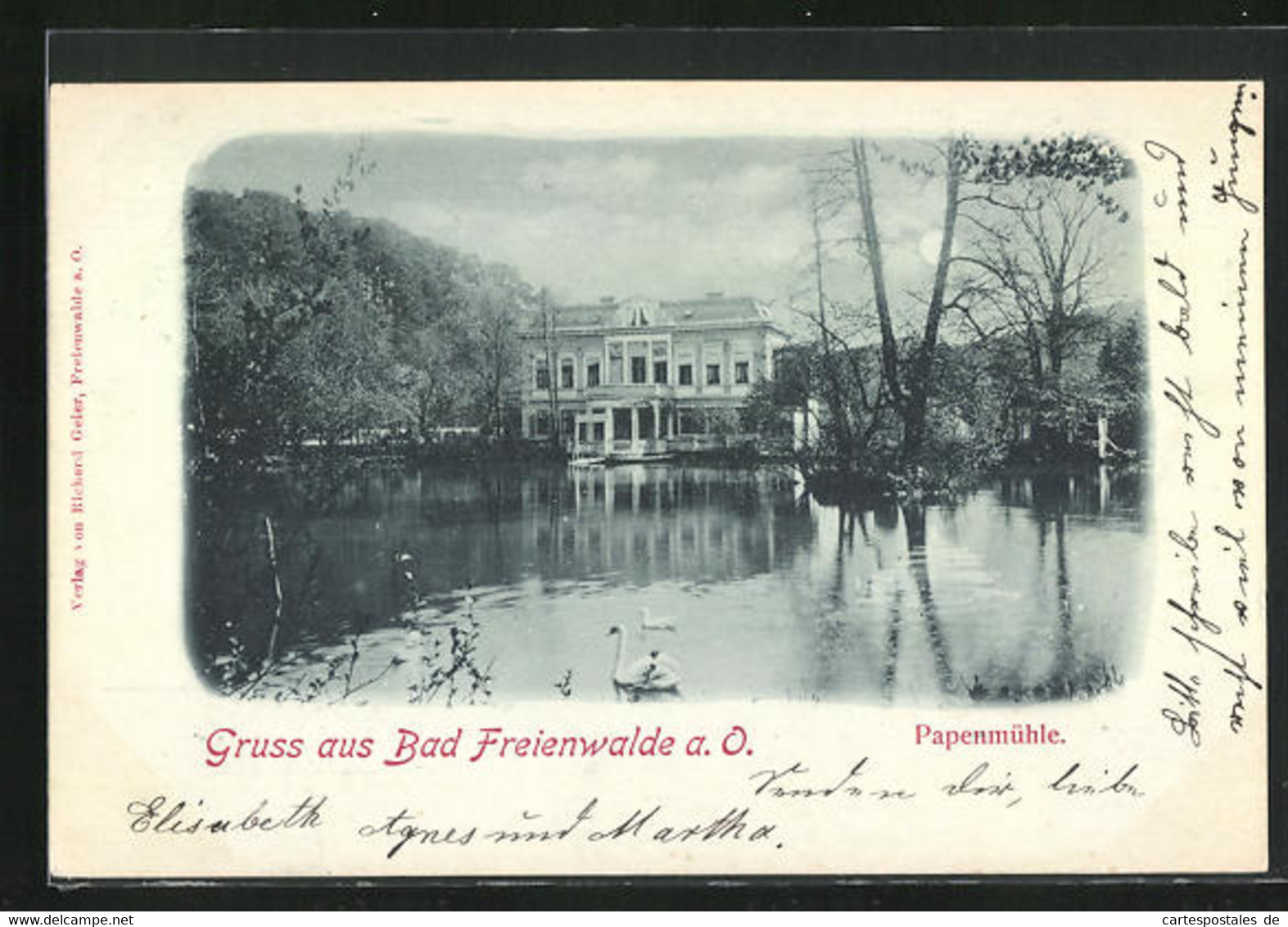 Mondschein-AK Bad Freienwalde A. O., Blick Auf Den Teich Und Die Papenmühle - Bad Freienwalde