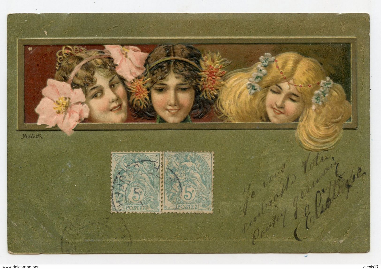 Illustrateur. Portrait De Trois Jolies Filles. Carte Gaufrée. Embossed. - Mailick, Alfred