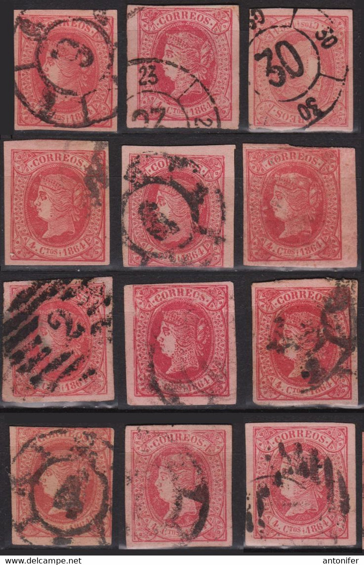 1864 Lote Ed.64 Matasellos Parrilla Y Rueda De Carreta - Used Stamps