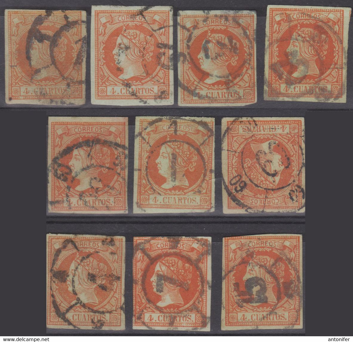 1860 Lote Ed.52 Matasellos Rueda De Carreta - Used Stamps
