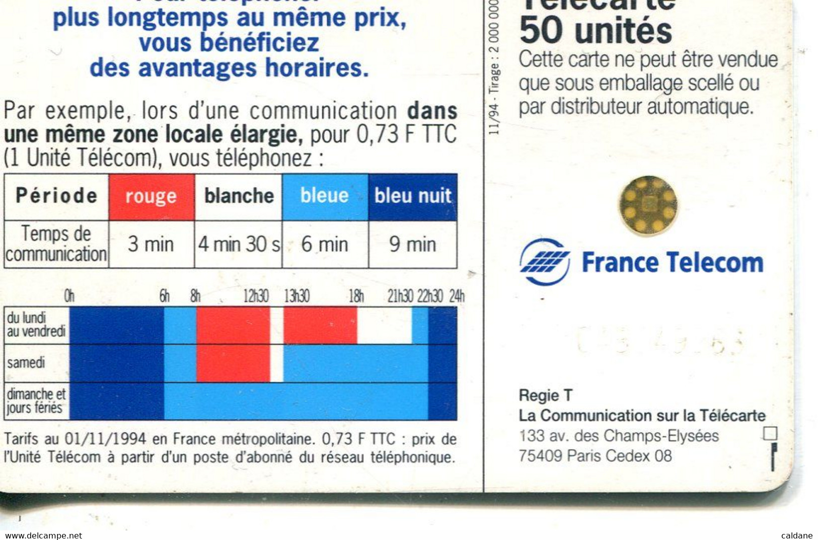 TELECARTE  France Telecom  50 UNITES.       2.000.000.  EX. - Opérateurs Télécom