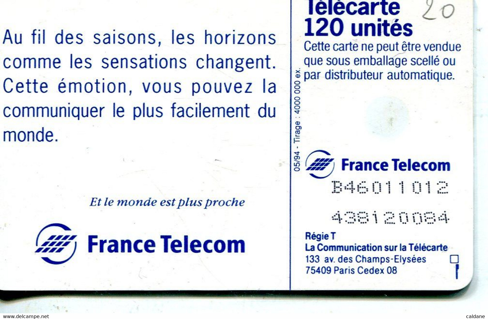 TELECARTE  France Telecom  120 UNITES.       4.000.000.  EX. - Paesaggi