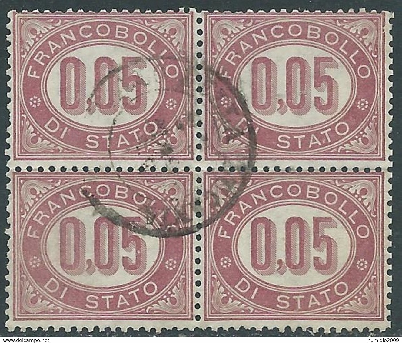 1875 REGNO SERVIZIO DI STATO USATO 5 CENT QUARTINA - RE30-10 - Dienstmarken