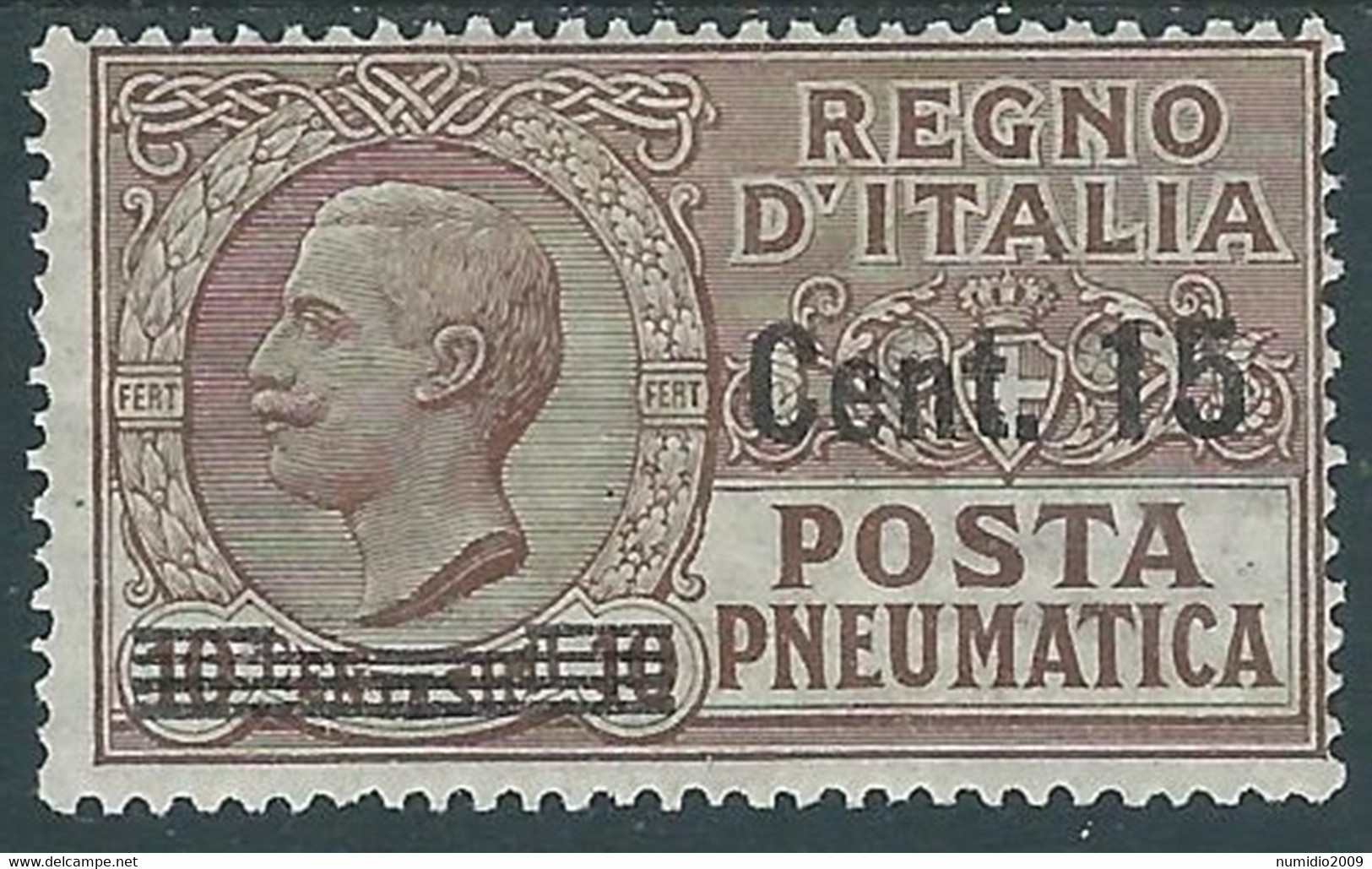 1924-25 REGNO POSTA PNEUMATICA SOPRASTAMPATO 15 SU 10 CENT MH * - RE9-4 - Pneumatic Mail