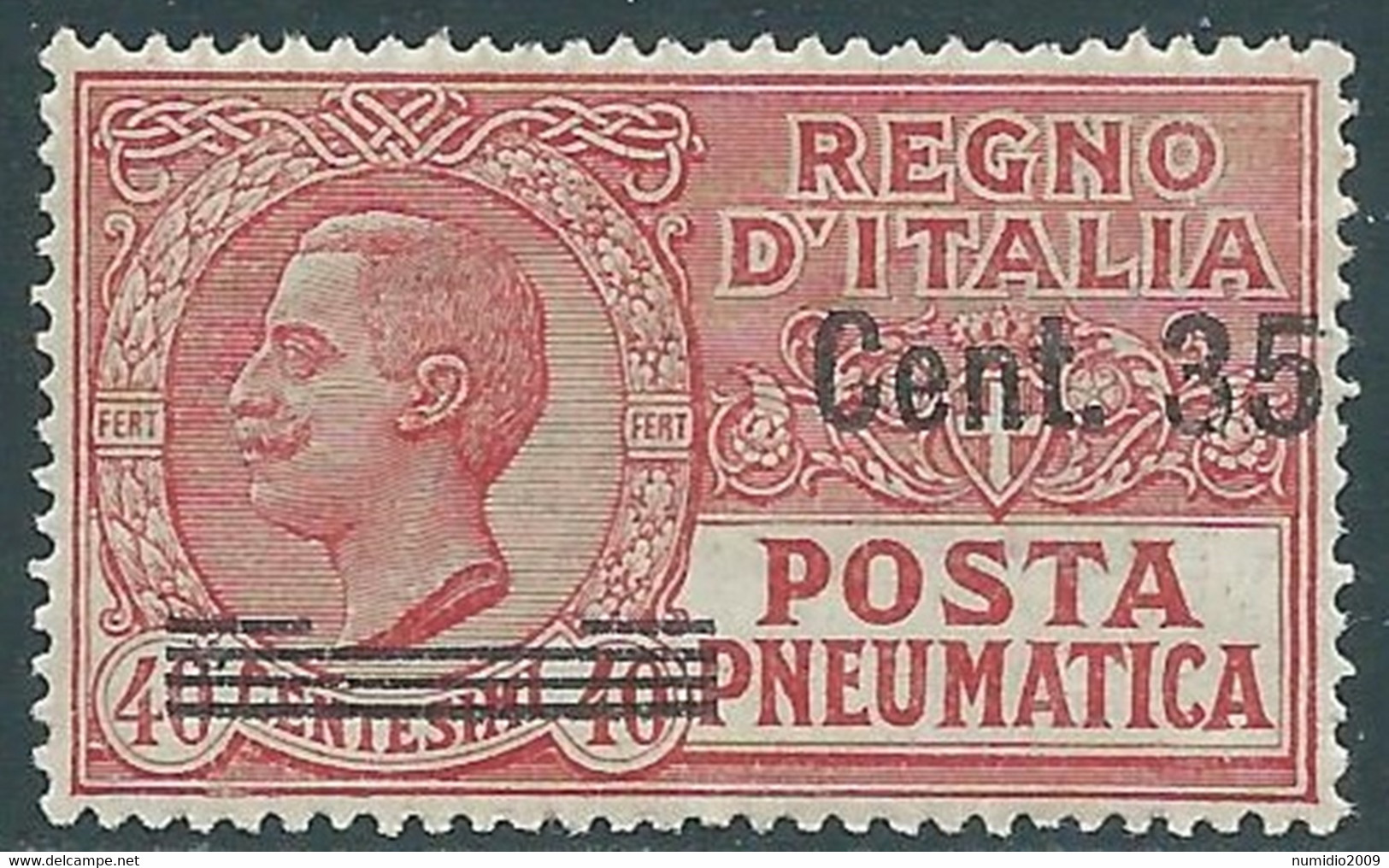 1927 REGNO POSTA PNEUMATICA SOPRASTAMPATO 35 SU 40 CENT LUSSO MNH ** - RE9-5 - Pneumatic Mail