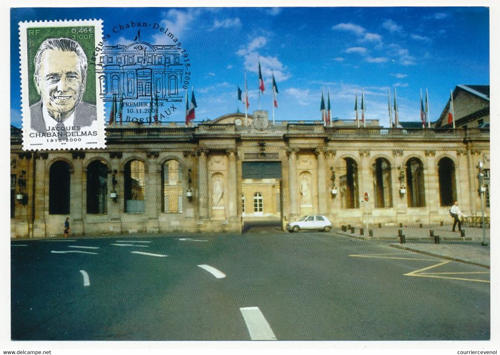 FRANCE => Carte 1er Jour - 0,46E 3,00F Jacques Chaban Delmas - Cachet Bordeaux - Premier Jour 10/11/2001 - Briefe U. Dokumente