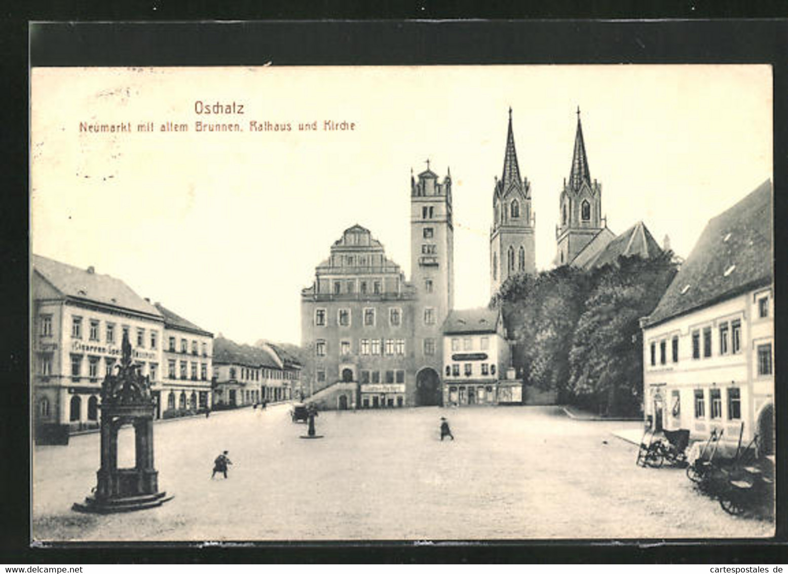 AK Oschatz, Neumarkt Mit Altem Brunnen, Rathaus Und Kirche - Oschatz