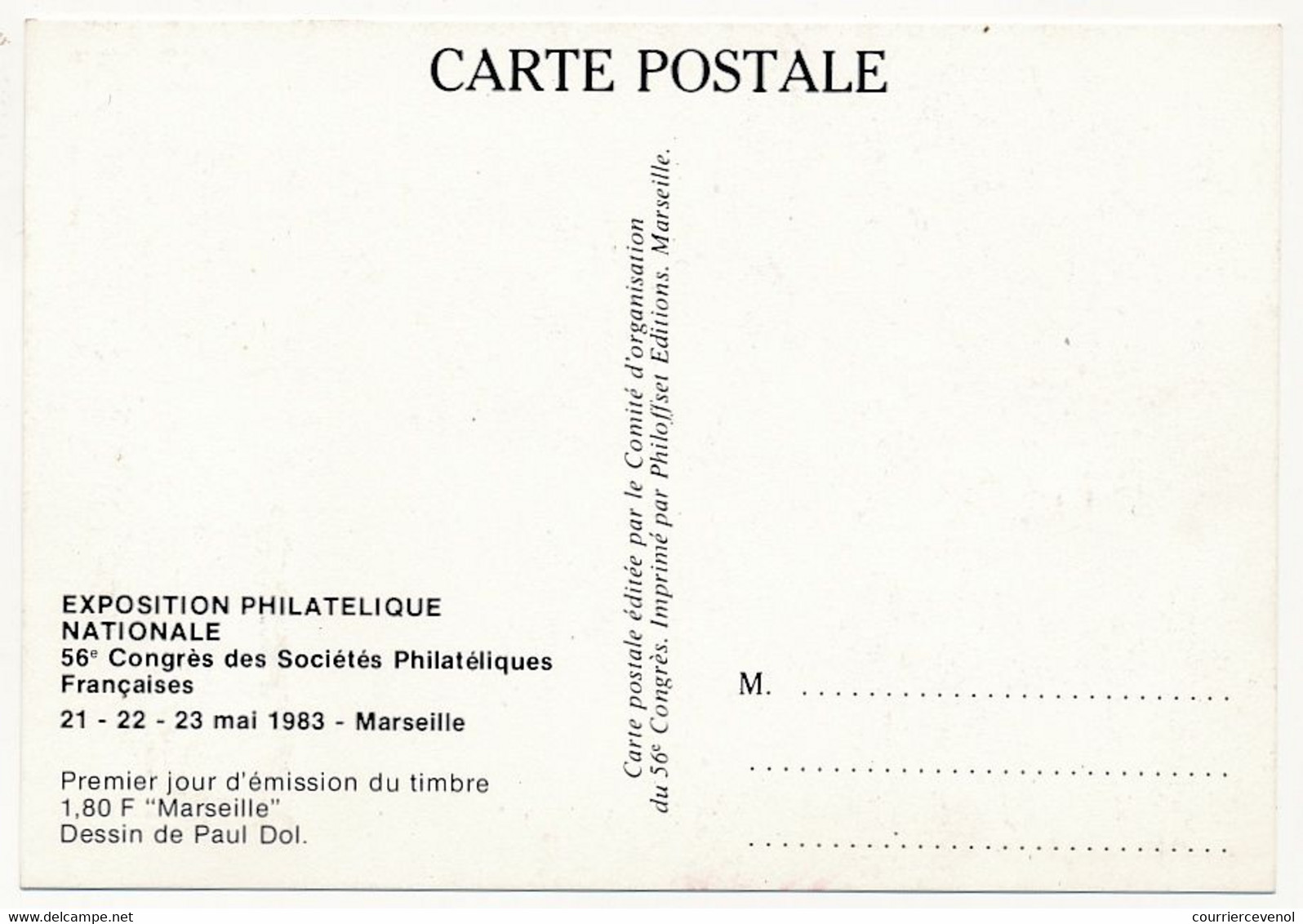 FRANCE => Carte Maximum - 1,80 Marseille - Obl "Tembal 83 PTT France - Congrès..." 21 Mai 1983 MARSEILLE - 1980-1989