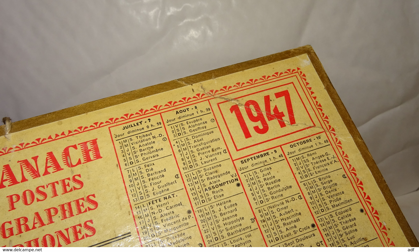 1947 CALENDRIER ALMANACH DES PTT, MORET SUR LOING, OLLER, MARNE 51 - Grand Format : 1941-60