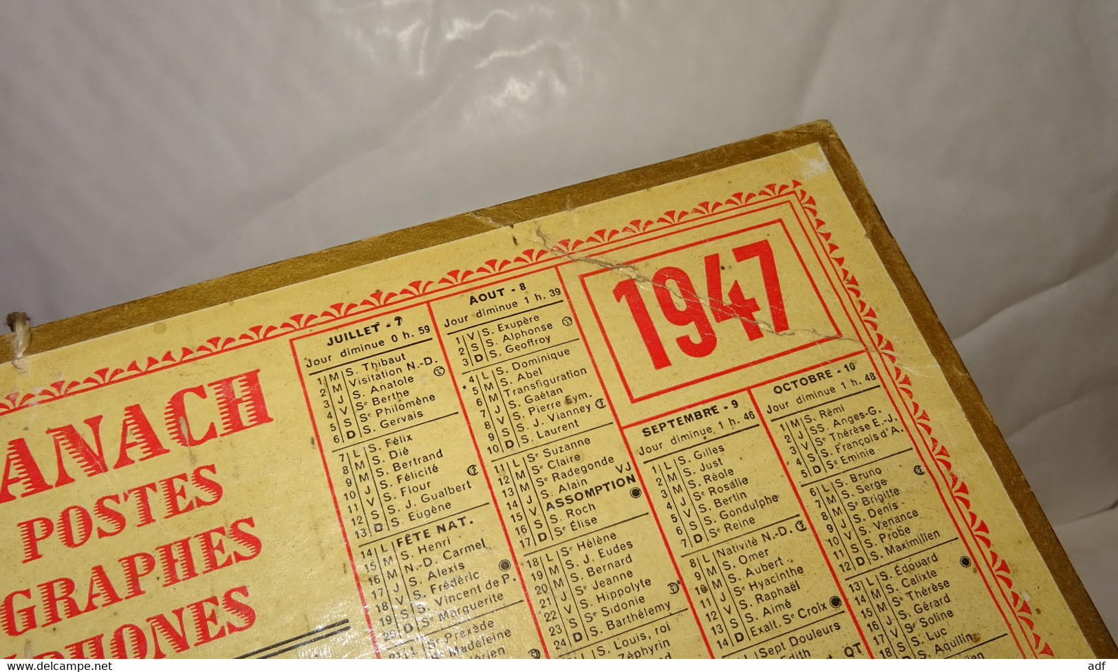 1947 CALENDRIER ALMANACH DES PTT, MORET SUR LOING, OLLER, MARNE 51 - Tamaño Grande : 1941-60