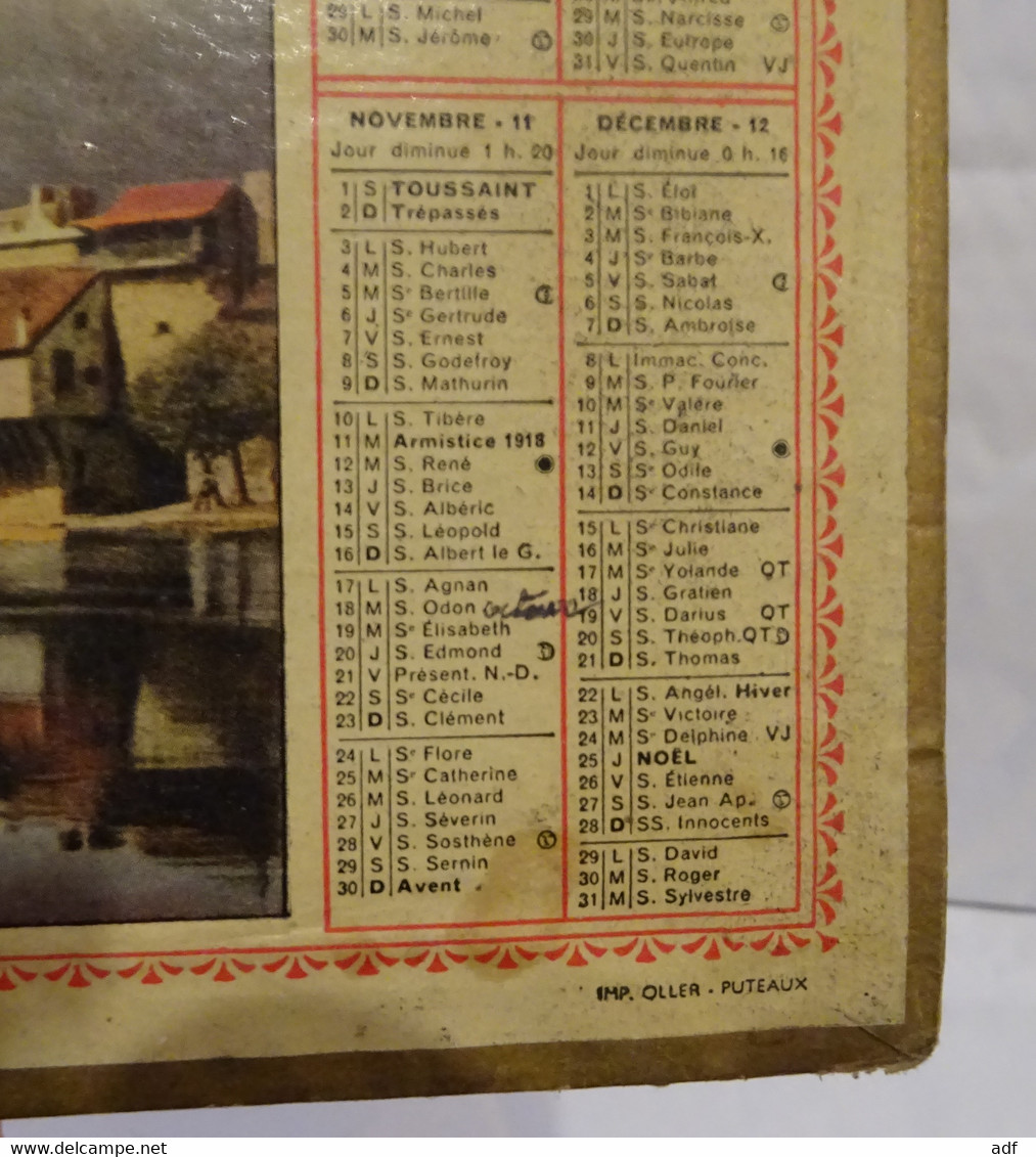 1947 CALENDRIER ALMANACH DES PTT, MORET SUR LOING, OLLER, MARNE 51 - Tamaño Grande : 1941-60