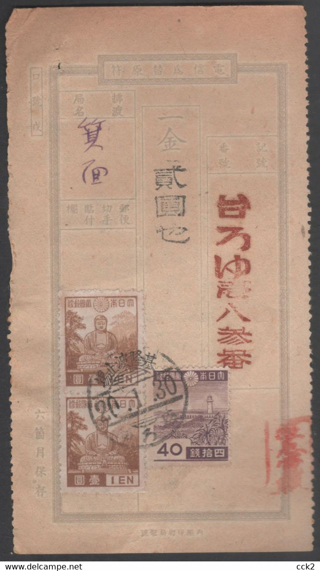 JAPAN OCCUPATION TAIWAN- Telegrahic Money Order (Keelung Wharf) - 1945 Japanese Occupation