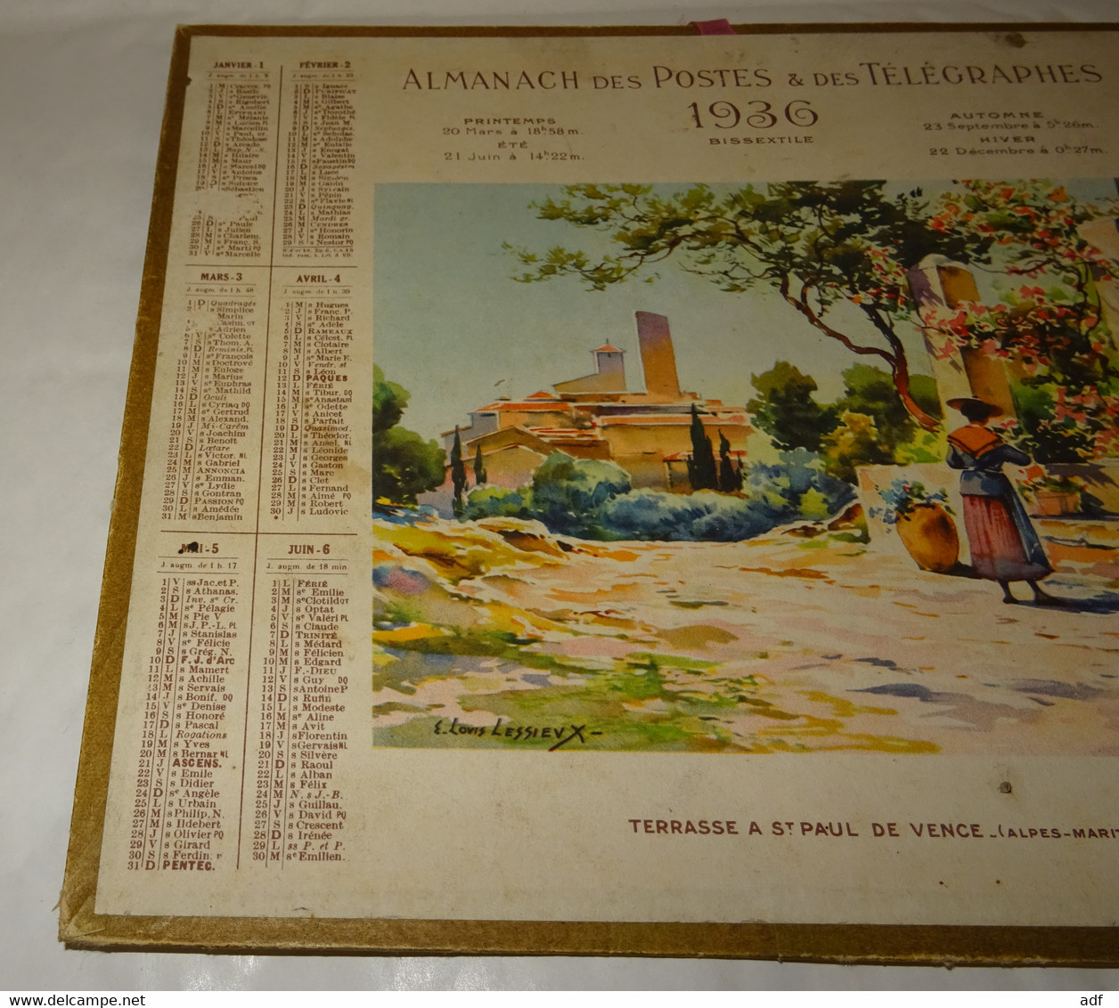 1936 ANNEE BISSEXTILE CALENDRIER ALMANACH DES PTT, TERRASSE A ST PAUL SUR VENCE ( ALPES MARITIMES ), OBERTHUR - Tamaño Grande : 1921-40