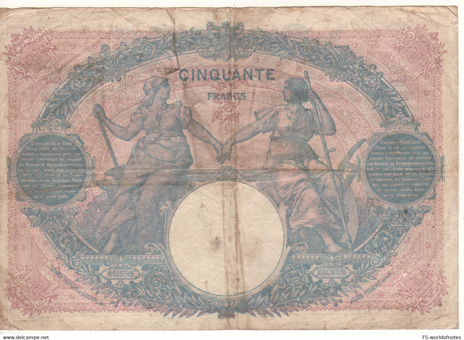 FRANCE   50  Francs   P64     ( Angels + Allegorical Figures )    Dated 31-3-1915 - 50 F 1889-1927 ''Bleu Et Rose''