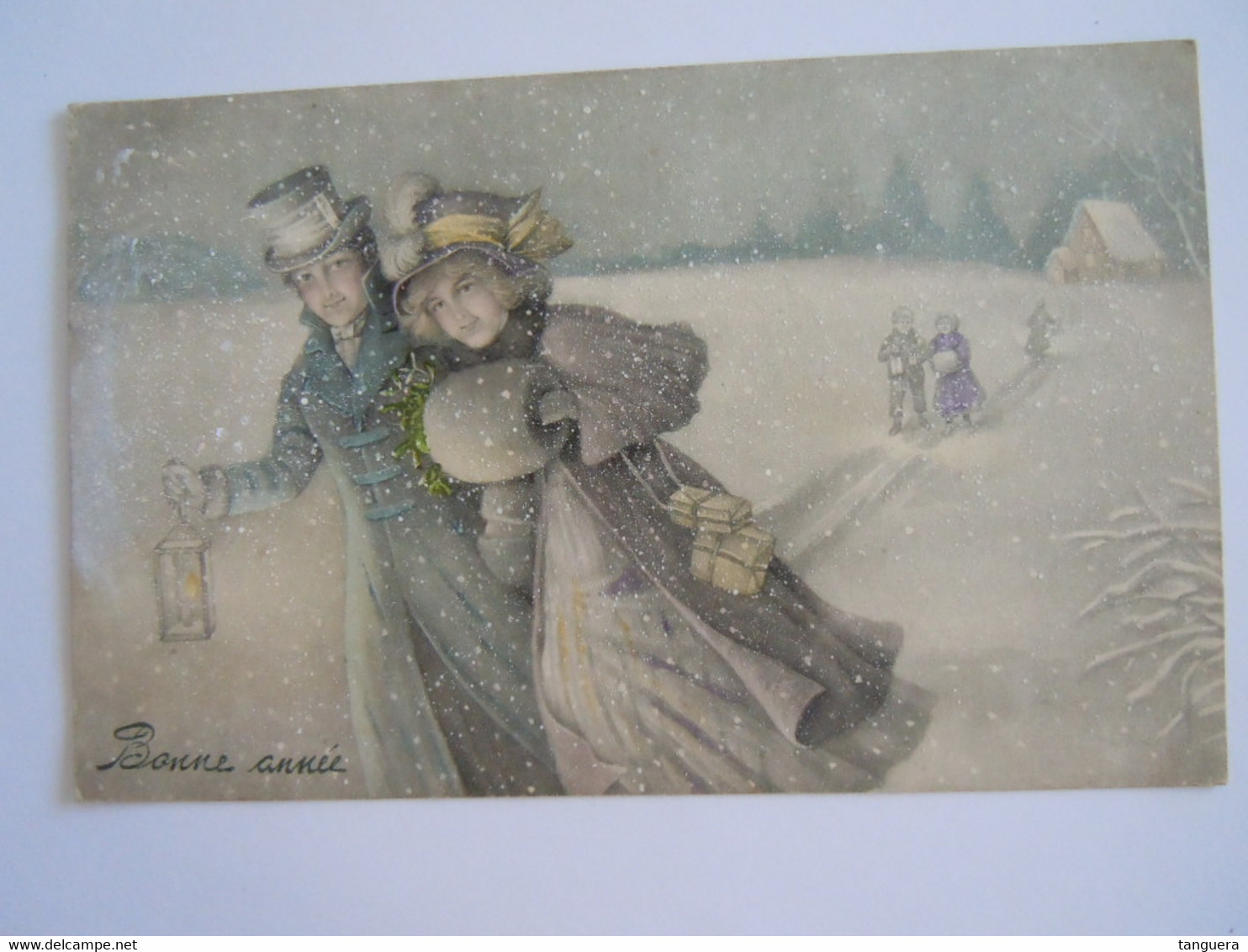 Cpa Illustrateur V.K. Vienne 5131 Bonne Année Couple Dans La Neige Koppel In De Sneeuw Gelopen Circulée 1912 - Vienne